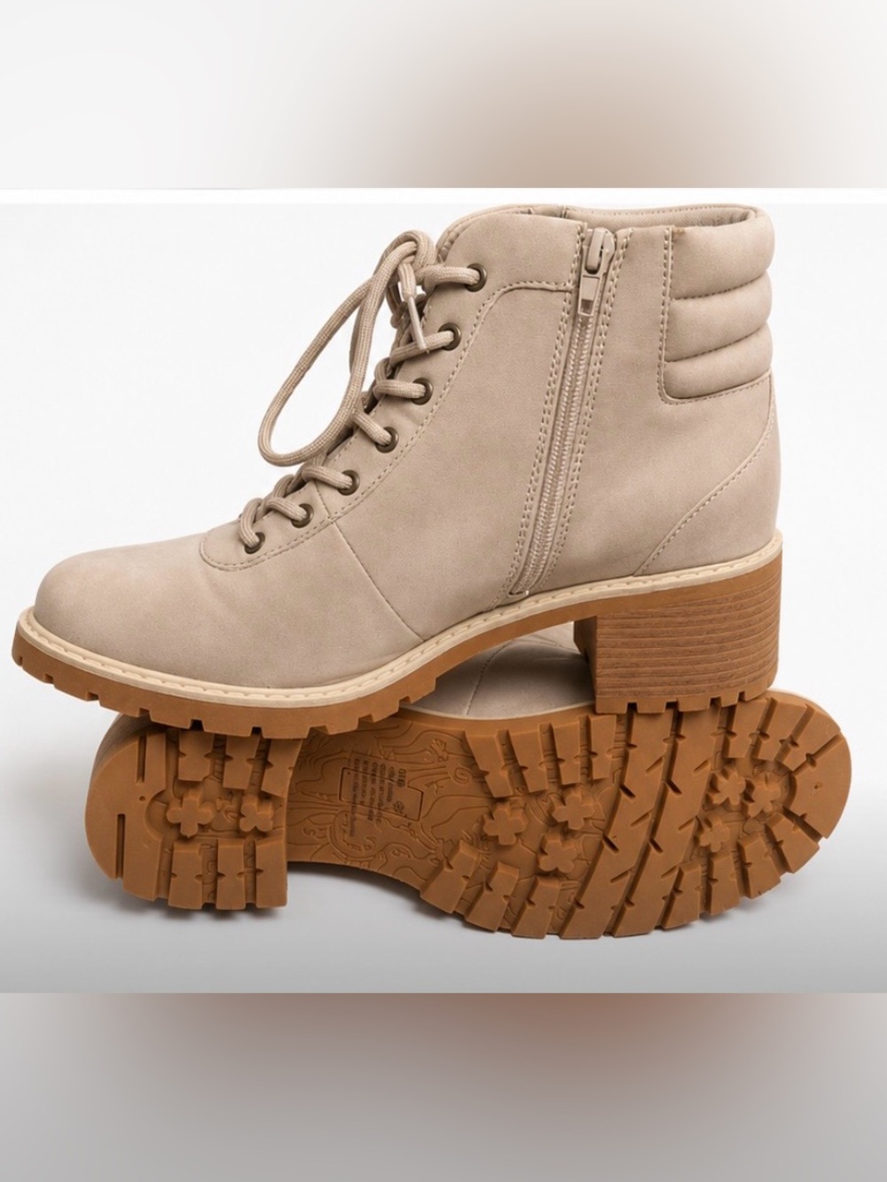 Women’s Beige Lace-Up Ankle Boot with Side Zip